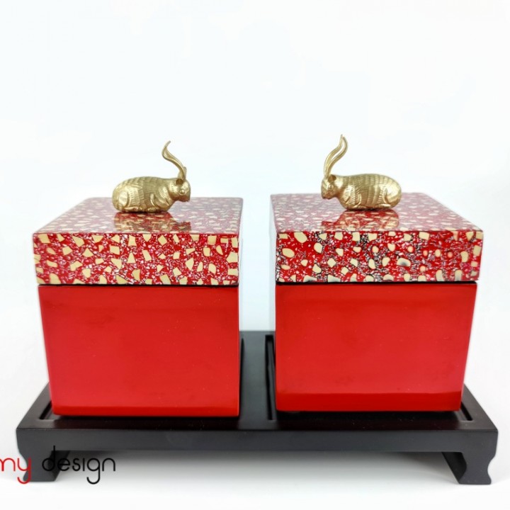 Set of 2 square boxes 10cm with eggshell lid with deer included with stand